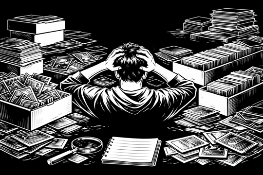 Large stacks of unsorted cards